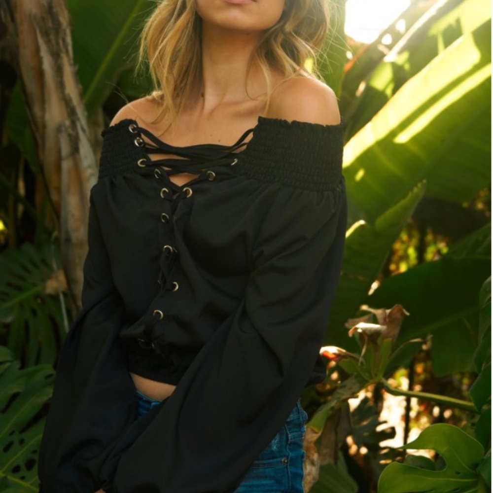 Lace-Up Off Shoulder Blouse